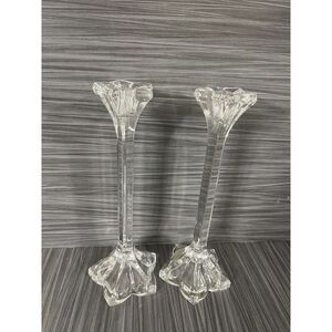 Vintage Mikasa Crystal Petal Flower Taper Candle Stick Holders‎ Germany EUC